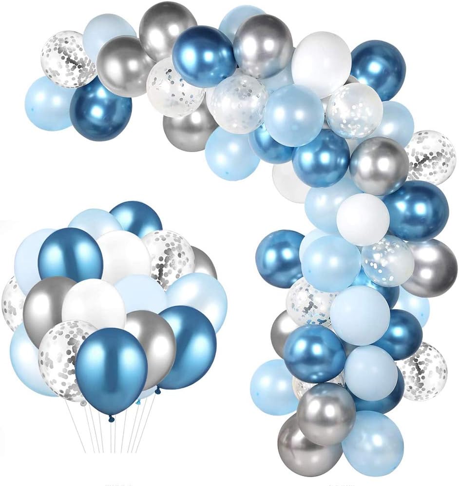 104pc Blue Balloon Arch Garland Kit Blue and Silver Balloons Navy Royal Blue Ballon Silver Metallic Balloons For Baby Shower Blue Birthday Balloon Wedding Party Decorations Supplies: Toys & Games