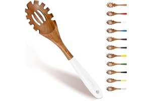 Wooden Spaghetti Server, Wooden Pasta Spoon,13 Inch Teak Wood Spaghetti Fork Pasta Spaghetti Server Serving Spoon White