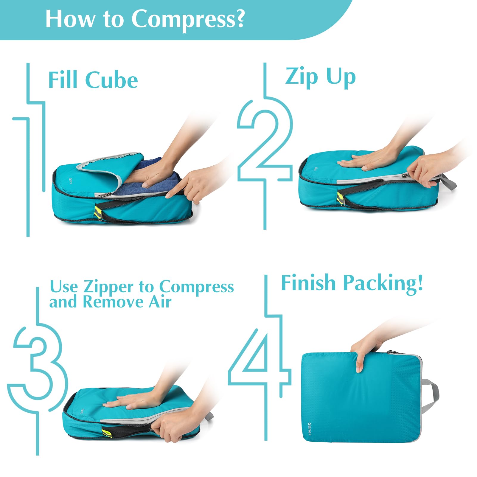 Gonex Compression Packing Cubes, 3pcs/4pcs Expandable Storage Travel Luggage Bags Organizers