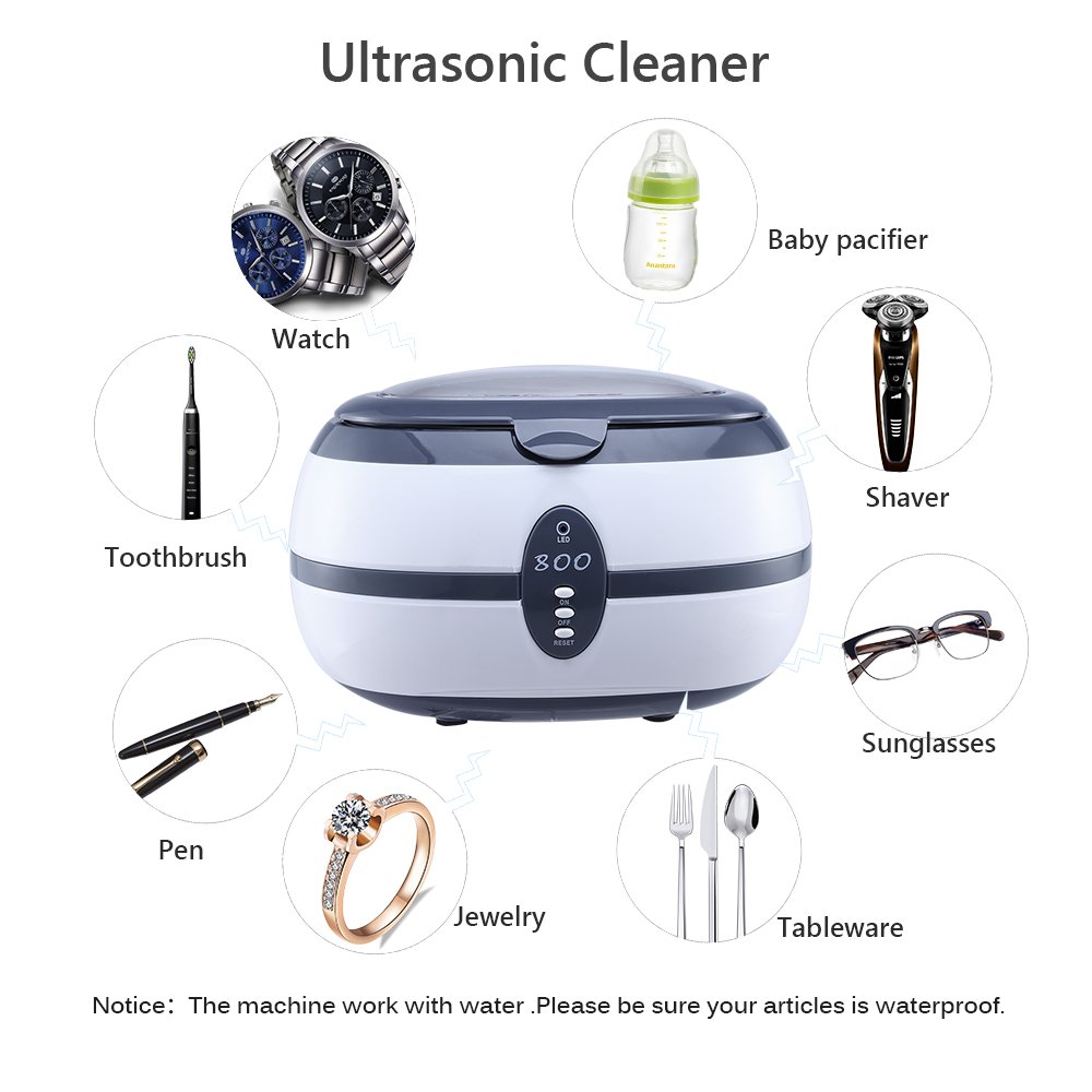 Ultrasonic Cleaner 600ml Digital Jewellery Glass Cleaner Washing Machine with Stainless Steel and Tank Timer Setting Watch Stand for Silver Metal Tool Watch Salon Beauty Cleaning Equipment