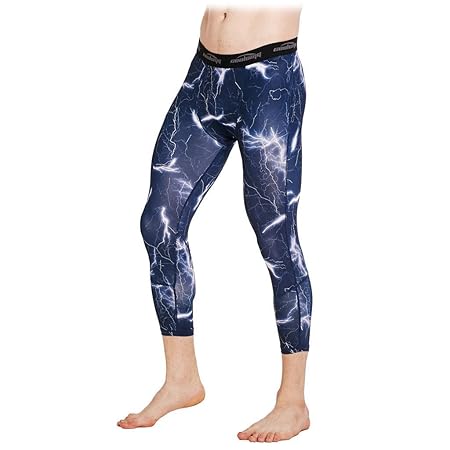 COOLOMG Kompressionshose Laufhose 3/4 Fitness & Training Funktionswäsche Hose Schnell trocknend für Herren Jugend Kinder XXXS