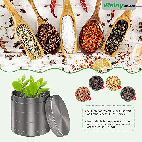 iRainy [5 Piece] Spice Herb Grinder with Pollen Catcher, 2.1 Inch, Metal Black (Grey) - Thumbnail 4