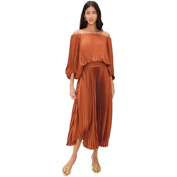 Ramy Brook Women's Satin Arina Pleated Midi Dress, Desert Brown, 2 at Amazon Women's Clothing store Ramy Brook Women's Satin Arina Pleated Midi Dress, Desert Brown, 2 at Amazon Women's Clothing store