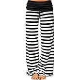 Gracyoga Women's Comfy Pajama Pants Wide Leg Lounge Palazzo Yoga Pants Stretch Casual Floral Print Fold Waist Pants