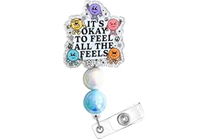 YJ PREMIUMS Feel All The Feel Badge Reel – Inspirational Mental Health ID Holder for Nurses, Teachers, Social Worker Gifts, & Professionals – Cute Nurse Badge Clip for Work & Daily Motivation
