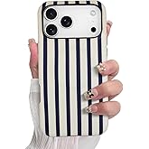 SOKAD Magnetic Vertical Stripes Phone Case for iPhone 17 Pro Max, Cute Navy Blue Striped Line Pattern Compatible with Magsafe Matte Protective Case Cover with Screen Protector for Girls Women