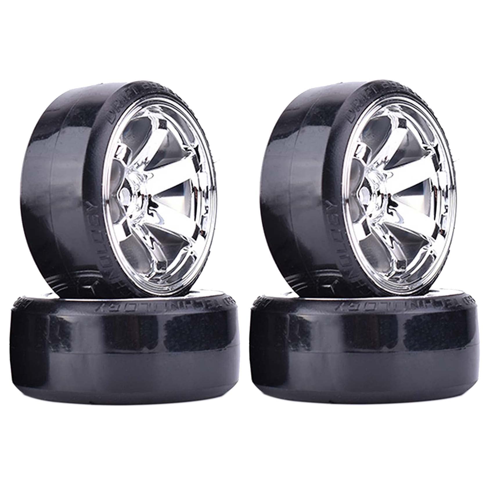 KEEDA RC Drift Car Plastic Wheel and Tyre, 63mm Hard Tires for 1/10 HSP Tamiya HPI Kyosho Racing Drifting Car (Silver)