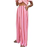 SHENHE Women's Summer Striped Wide Leg Pants Elastic High Waisted Casual Loose Pants Trousers