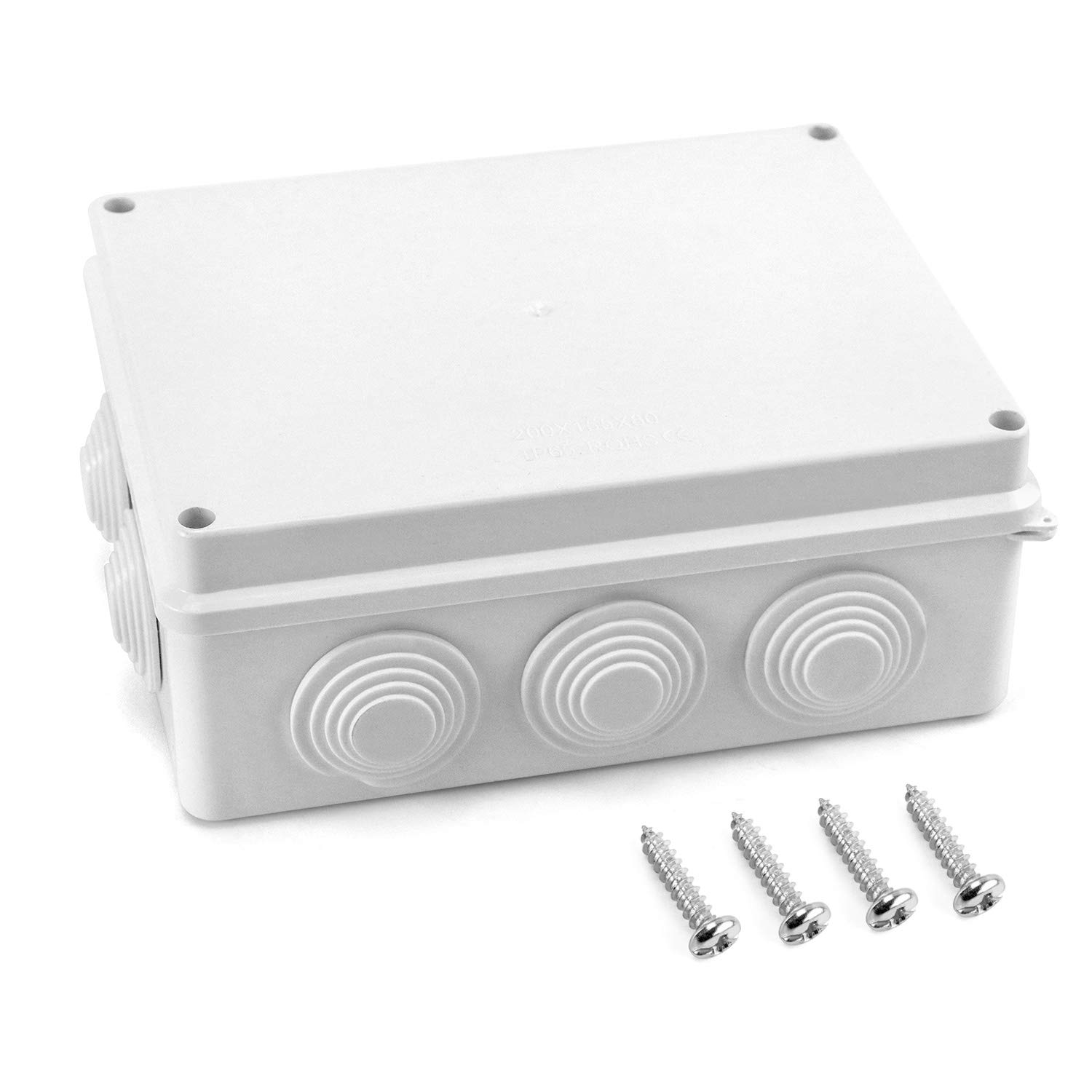 QWORK® Electrical Junction Box, Waterproof Dustproof IP65 ABS Plastic Universal Electrical Project, White, 7.9 x 6.1 x 3.1 inch (200 x 155 x 80 mm)