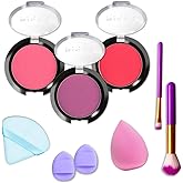Beetbul 3-Piece Blush Set, 3 Bissú Blushes + Velvet Puff + 2 Finger Puffs + Makeup Sponge + 2 Makeup Brushes