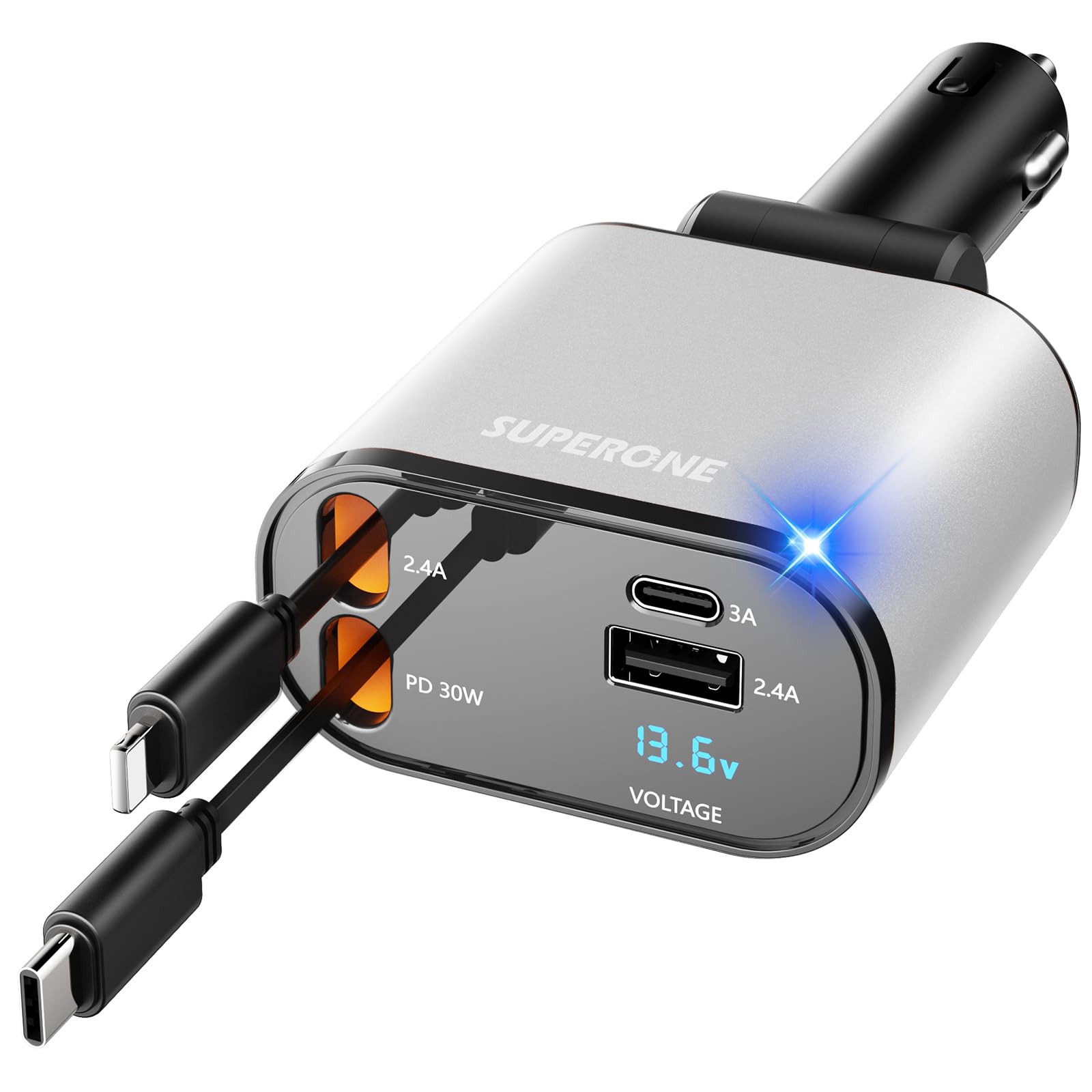 【Upgraded】 SUPERONE Retractable Car Charger 4