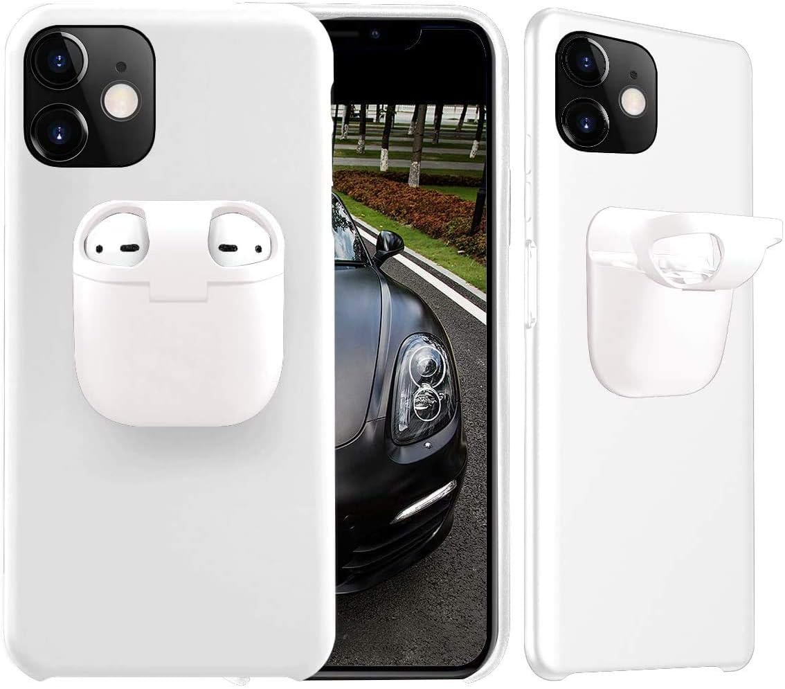 Case for iPhone 11 with AirPods Pro Holder, 2 in 1 for iPhone and AirPods Pro Case, Slim Shockproof Silicone Wireless Earphone Protection Phone Cover for iPhone 11 6.1" - [White']