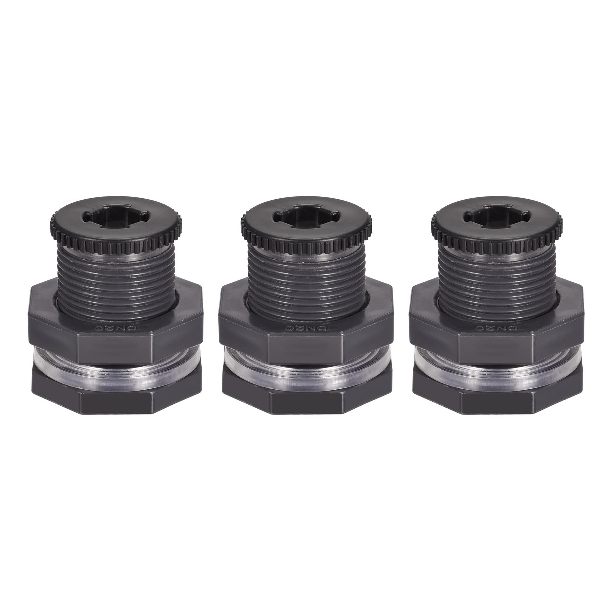 M METERXITY 3 Set PVC Bulkhead Fitting - Threaded Bulkhead Water Tank Connector, with Plug Fitting, Apply to Aquariums, Rain Bucket, (G3/4 Thread, Gray)