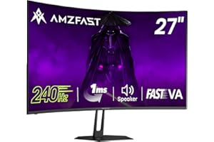 Amzfast 27 inch 240Hz Curved Gaming Monitor, FHD 1080P Monitor Gaming with Upgraded Built-in Speakers, MPRT 1ms with Fast VA Panel | 130% sRGB, 4000:1,1500R | 12 Months Warranty Exchange
