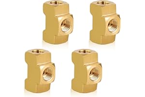 MuHize Brake Line Tee Fitting 4-Pack - 3/16" Tube x 3/8"-24 UNF | SAE/DOT Brass T-Connector for Double Flare Systems | Leak-Proof 3-Way Union for GM/Ford/Dodge RAM (4 PCs)