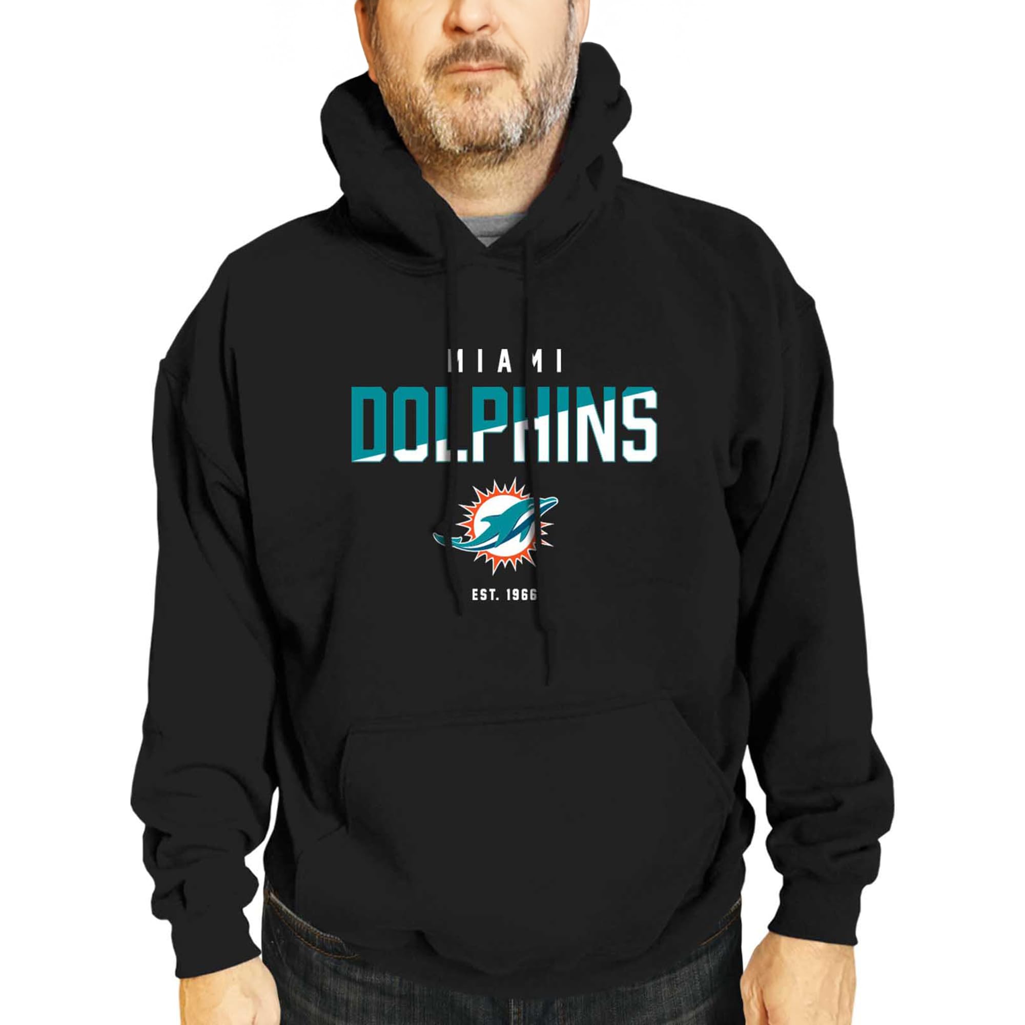 Team Fan Apparel Adult NFL Diagonal Fade Fleece Hooded Sweatshirt - Unisex Tagless - Officially Licensed Football Pullover (Miami Dolphins - Black, XX-Large) Image