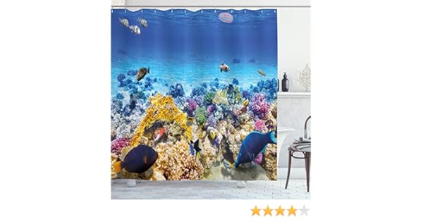 Underwater Sea World Scene With Goldfish Starfish Jellyfish Depth Diving Concept Fabric Bathroom Decor Set With