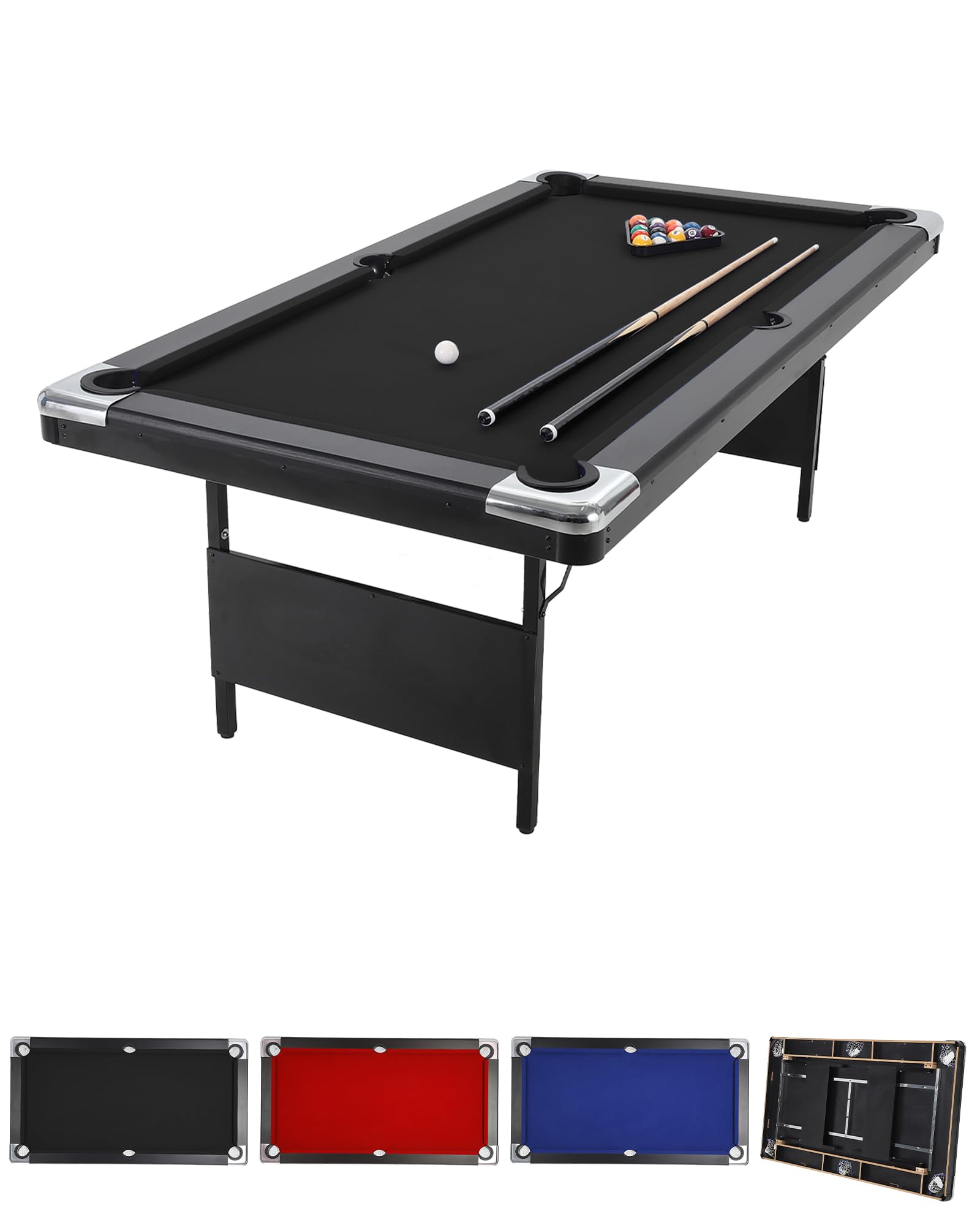 Photo 1 of **PARTS ONLY/DAMAGED LEGS** 7FT Folding Pool Table for Adults & Famil, Portable Billiards Table Set with Full Accessories, Includes Balls, 2 Cue Sticks, Chalk, Felt Brush, for Home, Basement, Man Cave, Black