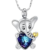 Imrsanl Elephant Urn Necklace Cremation Jewelry for Ashes Stainless Steel Heart Crystal Memorial Pendant Human Pet Ash Holder Keepsake Gift for Women Men