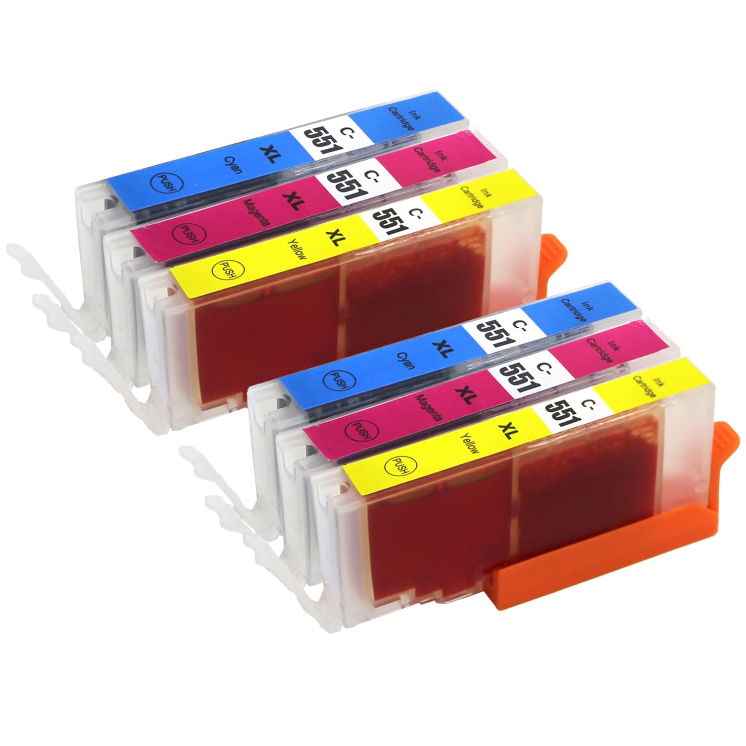 2 Go Inks C/M/Y Set of 3 Ink Cartridges to replace Canon CLI-551 Compatible / non-OEM for PIXMA Printers (6 Pack), High Capacity (XL)