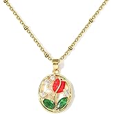 BYETOCE Red Rose Pendant Necklace Dainty Blossom Rose with Cubic Zirconia Charm Choker 3D Floral Pendant Gold Jewelry for Women Anniversary Valentines Day Birthday Jewelry Gifts