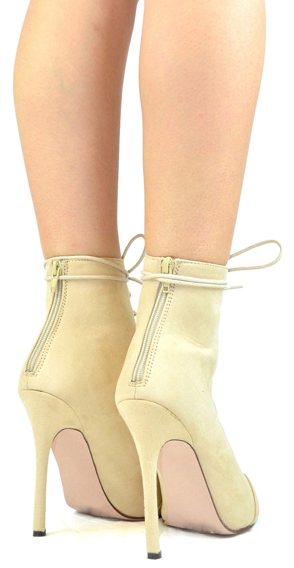 Chase & Chloe Chantelle-3 Pointy Toe Slim Heel Lace Up Women's Heeled Sandal - Image 4