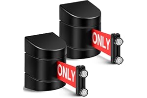 Barydat 16.4 ft Magnetic Retractable Wall Mount Barrier, Crowd Control Safety Belt with ABS Case for Grocery Retail Store Stadium(Authorized Access Only,Black,2 Pcs)