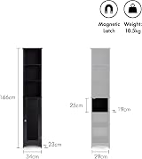VonHaus Tall Bathroom Cabinet Freestanding Storage Slimline Tallboy Unit Black view 2