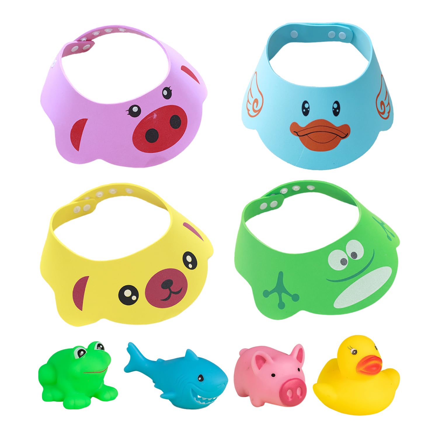 TYGFRT 4 Pcs Cartoon Shower Caps, 4 Pcs Bath Toys, Baby Waterproof Ear Protection Shower Cap, Children'S Bath Cap, Hair Shampooing Cap, Baby Yellow Duck Splashing In The Water, Baby Hat