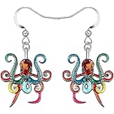 LONYOO Dainty Enamel Alloy Octopus Earrings Dangle Ocean Animal Charms Cute Earrings for Women Beach Jewelry Summer Gifts