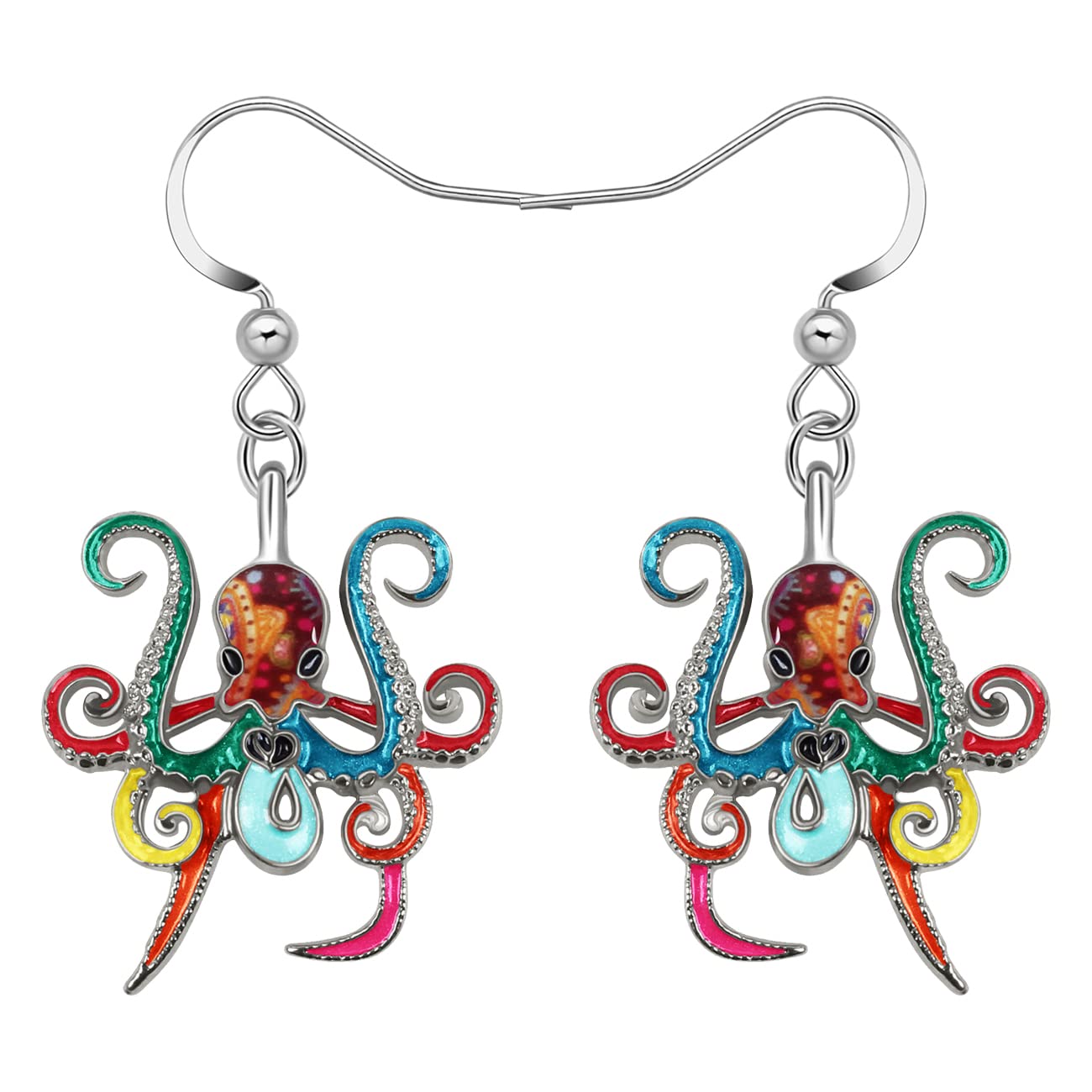BAMAY Enamel Alloy Cute Octopus Earrings for Women Girls Dangle Octopus Gifts Sea Life Jewelry Charms Decor (Multi)