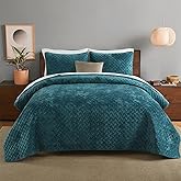 Liians Velvet Bedspread Quilt Bedding Sets,Luxury Elegant Ultra Soft Velvet Comforters Coverlet Blankets,Weave Stitching Pattern Cotton Quilted Bedspread for All Seasons,Teal,King Size