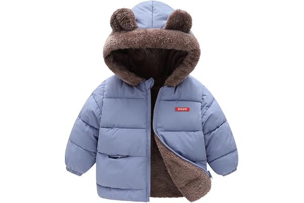 JIAMY Baby Winter Fleece Coat Toddler Boys Jacket Outwear Girls Padded Clothes with Bear Ear Hoodie for Kids 1-6 Years