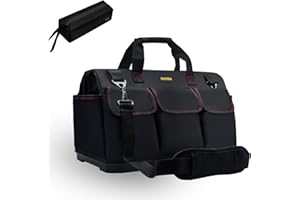 FASTECH 20-inch Heavy Duty Bottom Tools Bag with Wide Mouth for Tool Storage, Carrier and Organizer, Tool Bag for Men, Wide Mouth Tool Bags with Inside Pockets (20 Inch)