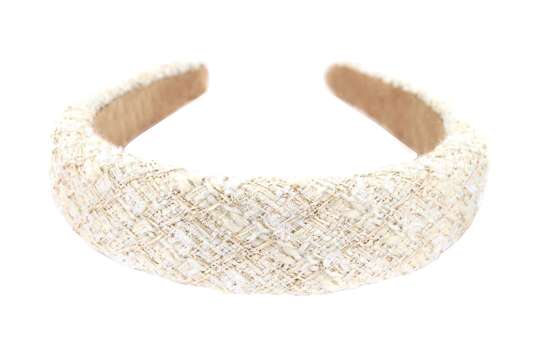 Axy Wide Headband with Tweed Fabric Padded – Beautiful Women's Headband Hair Accessory HRK8 (White)