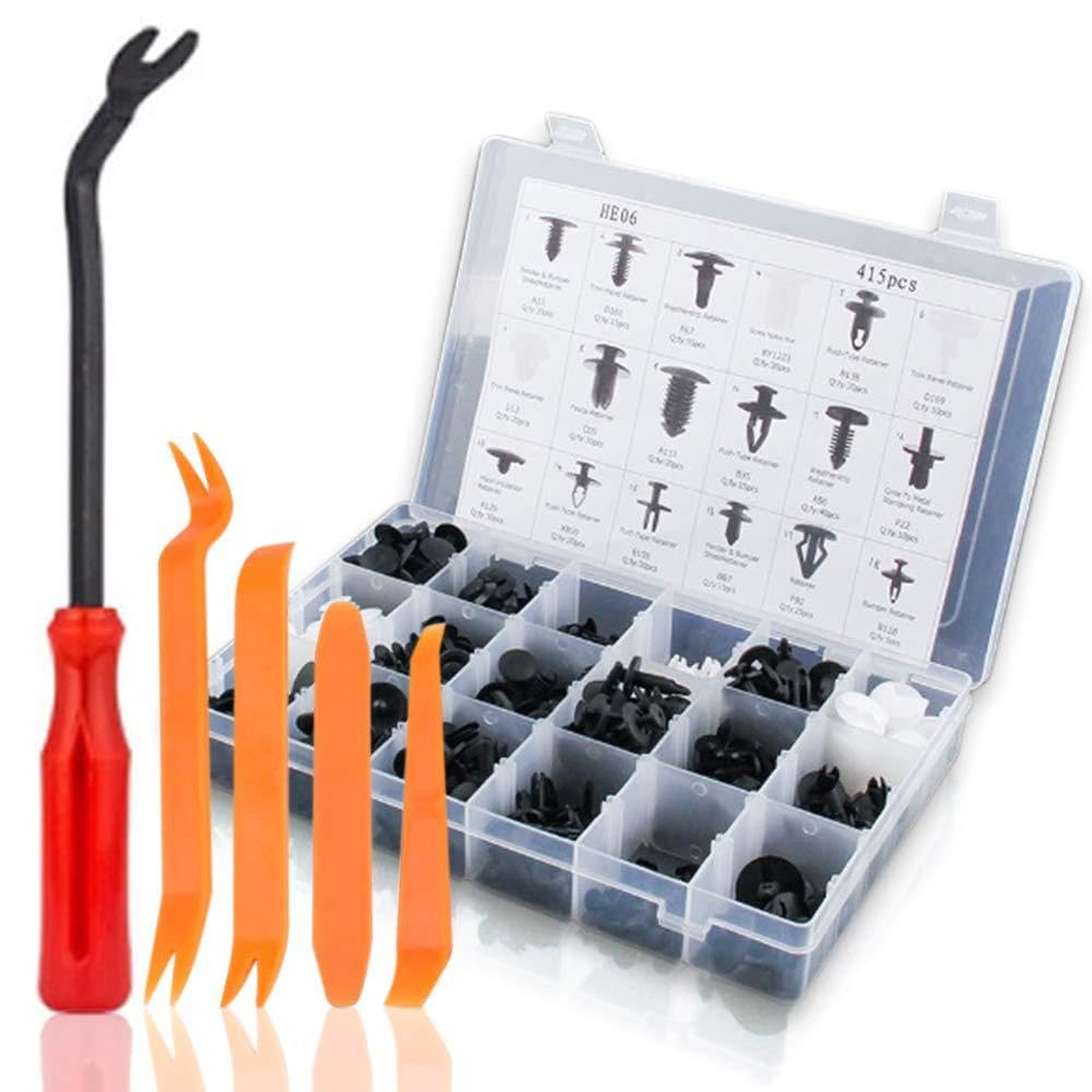 415 Car Retainer Clips & Plastic Fasteners Kit with Fastener Remover, Auto Push Pin Rivets Set, Bumper Door Trim Panel Clips Assortment