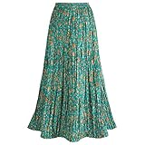 Women's Peasant Skirt - Traveler's Reversible Long Cotton Green Skirt