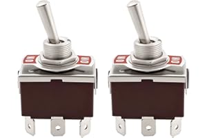 YINETTECH 2Pcs 6 Pin Toggle Switch 250 VAC 15A - 125 VAC 20A Double Pole Double Throw 2 Position Latching Maintained Silver C