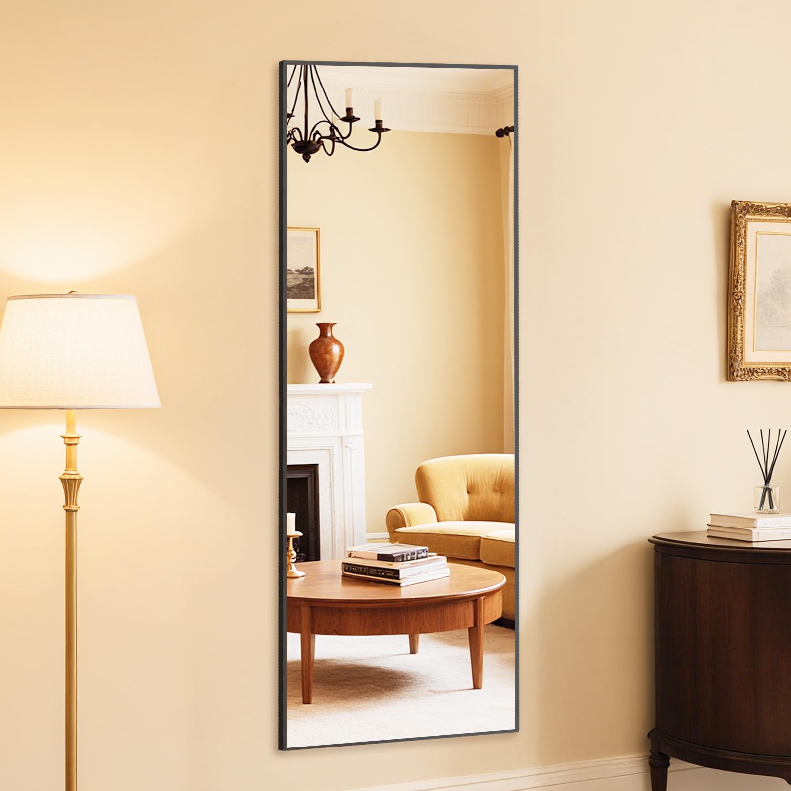 DUMOS Wall-Mounted Full Length Mirror 21"x 64" for Bedroom, Full Body Floor Mirror with Stand, Hanging or Leaning for Wall, Black