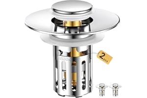 JOMSTHOME (2 Pc) Bathroom Sink Stopper-All Metal Sink Stopper-Universal Fit 99% Bathroom Sink Stopper with Removable Stainless Steel Hair Catcher-Bathroom Sink Drain Strainer for (1.1'' to 2.36'' inch) Drain