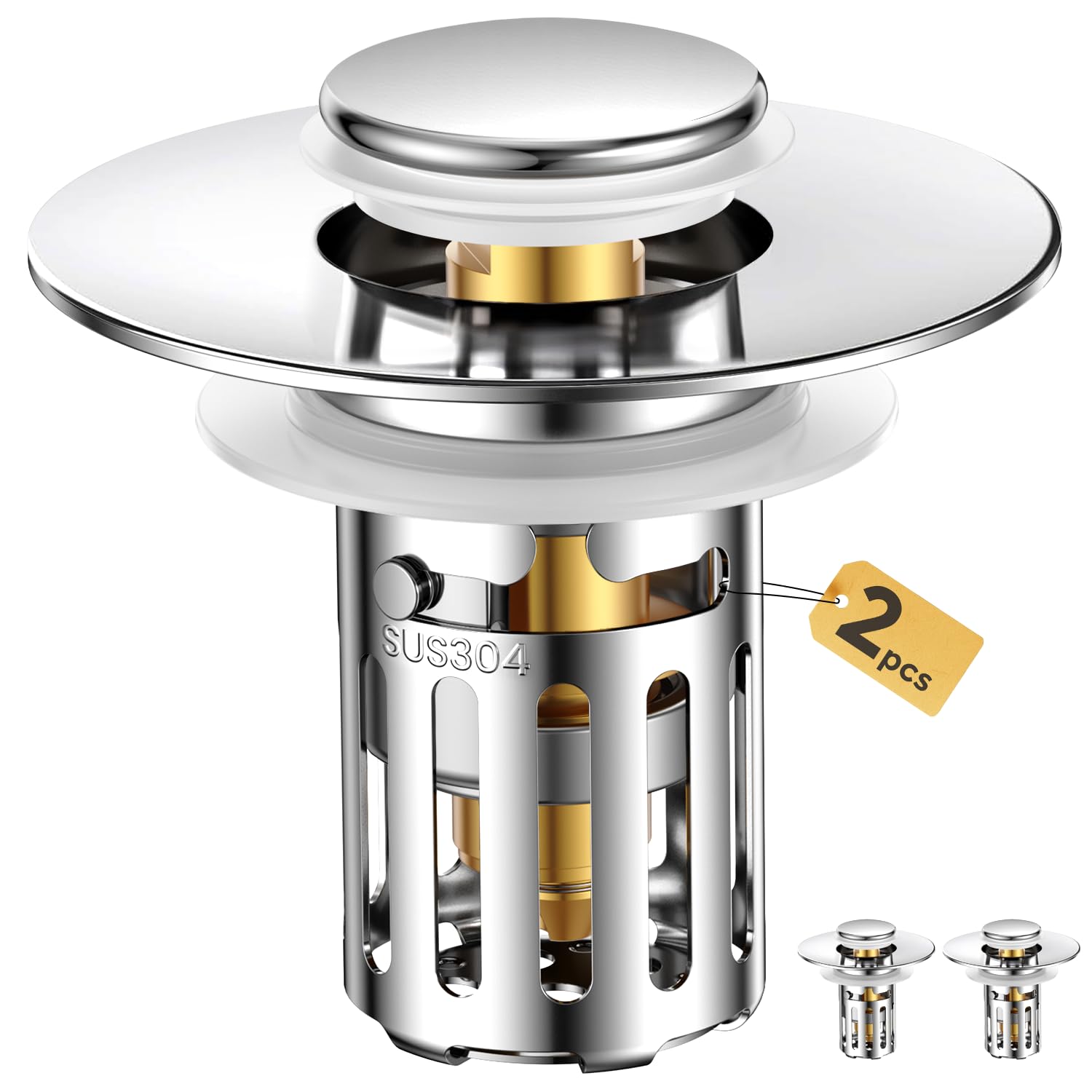 Photo 1 of (2 Pc) Bathroom Sink Stopper-All Metal Sink Stopper-Universal Fit 99% Bathroom Sink Stopper with Removable Stainless Steel Hair Catcher-Bathroom Sink Drain Strainer for (1.1'' to 2.36'' inch) Drain