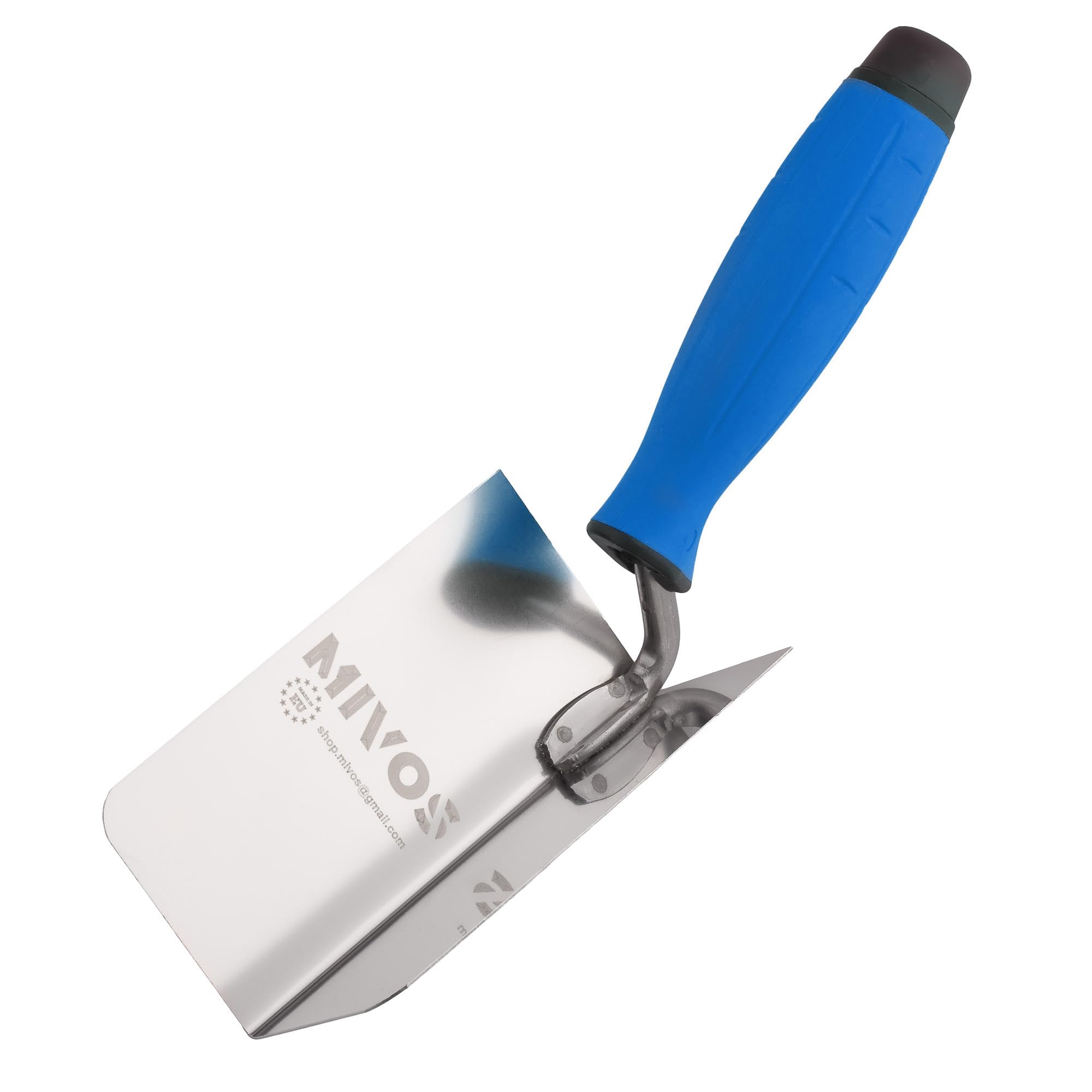 Mivos Corner Trowel Stainless Steel 120 x 60 mm - Inner Corner Trowel Made of Stainless Steel - Inner Corner Spatula with Soft Grip - Corner Trowel for Working Inner Corners in Walls - Blue - Made in