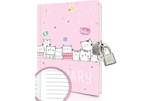 GINMLYDA Cat Diary with Lock for Girls, 7x5.25 Inches 160 Lined Pages Secret Kids Diary Cute Cats Journal with Lock and Keys Notebook for Girls Birhtday Gifts for 5-10 Years Old