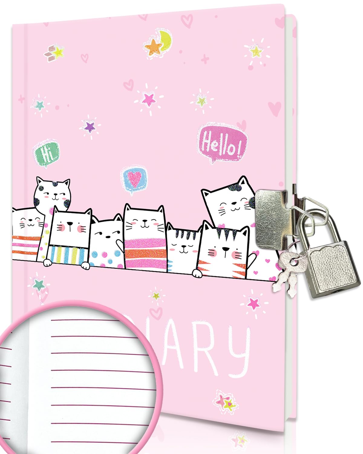 GINMLYDA Secret Diary for Girls with Lock, 7 x 5.25 Inches 160 Pages Girls Gifts Diary with Lock Cat Girls Journal Kids Notebook for Girls Birthday Presents 6-10 Years Old — image 1
