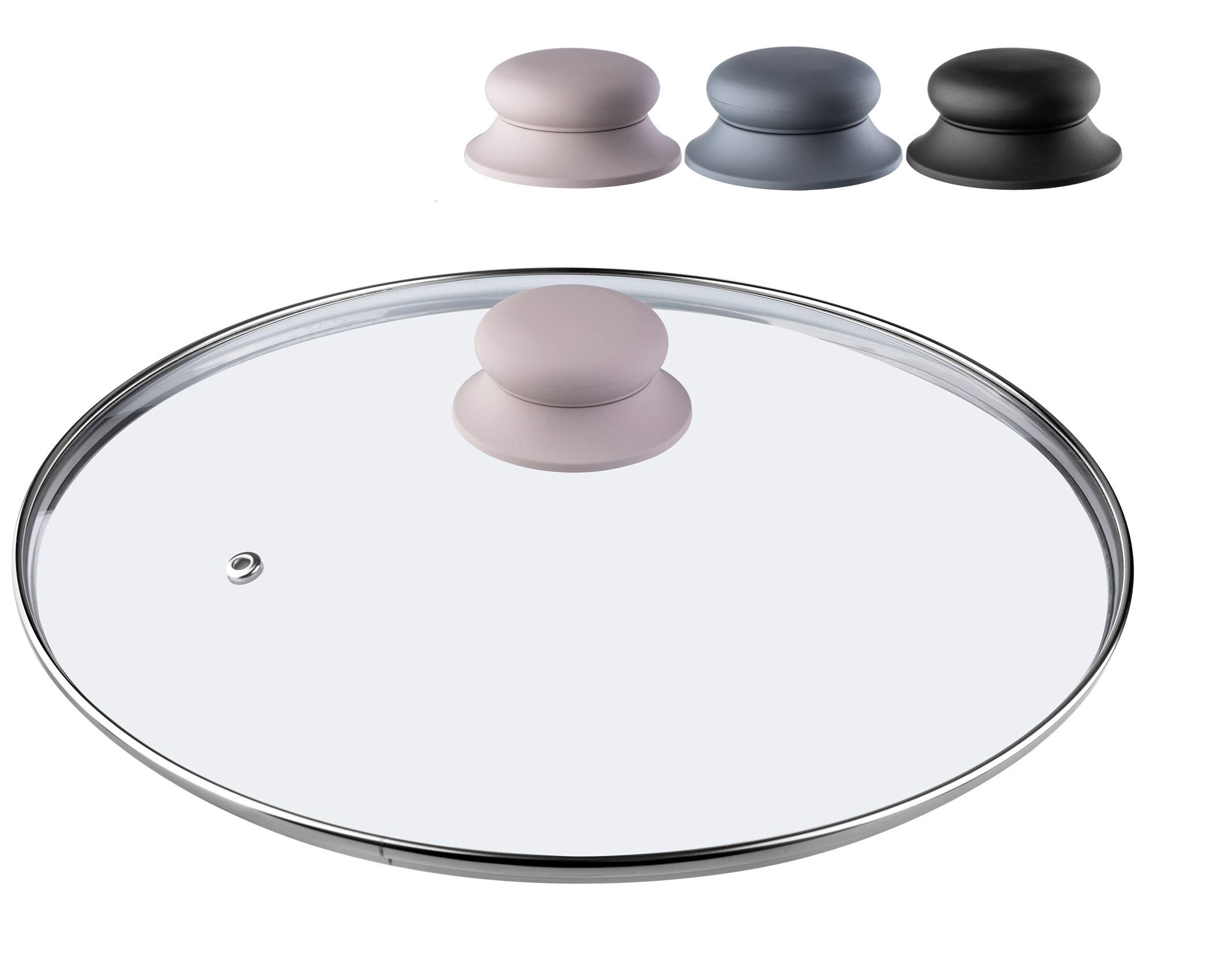 KADAX Glass Lid with Silicone Handle, Heat Resistant, Transparent, Steam Vent, Beige, 26 cm