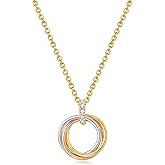 18K Gold Plated Interlocking Circles Necklace for Women | Cubic Zirconia Pendant in Gold, Silver & Rose Gold | Adjustable 18+2" Chain | Dainty Jewelry Gift for Her, Wife, Mom
