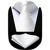 HISDERN Plaid Checkered Tie Handkerchief Woven Classic Formal Men's Necktie & Pocket Square Set