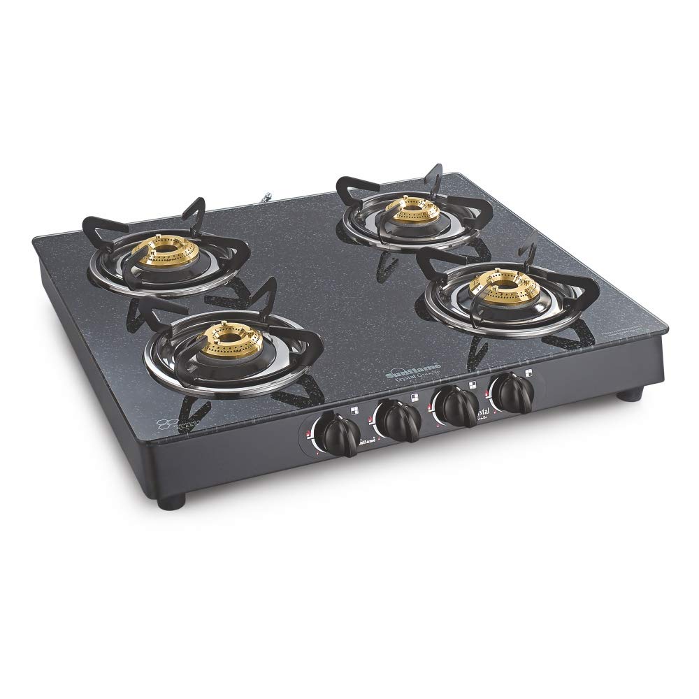Crystal Glass Top 4 Burner Manual Ignition Gas Stove Sunflame Best Price With Best Deal in