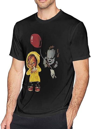Amazon メンズファニーチャッキーアンドペニーワイズtシャツブラック Tシャツ カットソー 通販