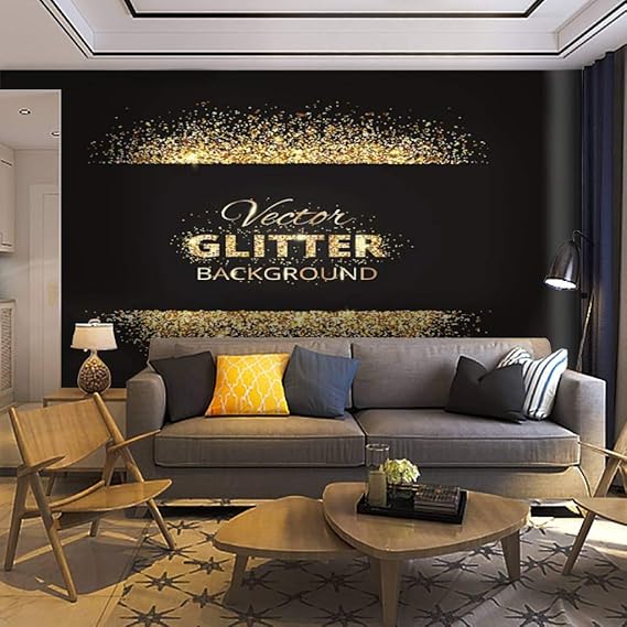 Wallpaper Wall Mural Black and Gold Background with Glitter Frame Gold dot Stock Self Adhesive